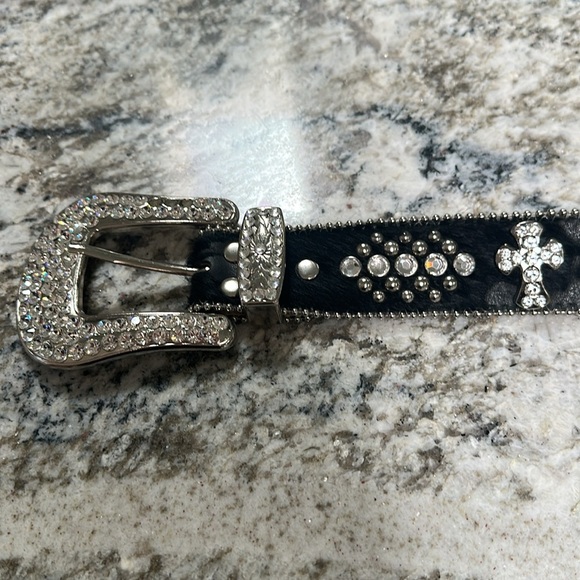 BB Simon Cross Crystal Leather Belt
